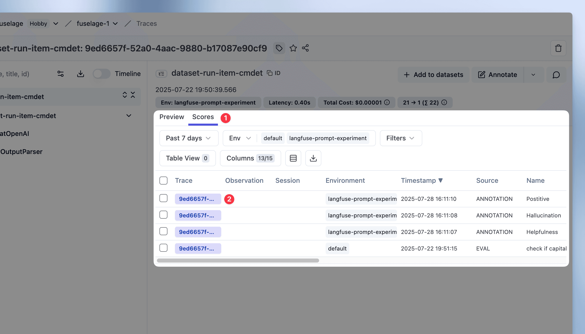 Detail scores table